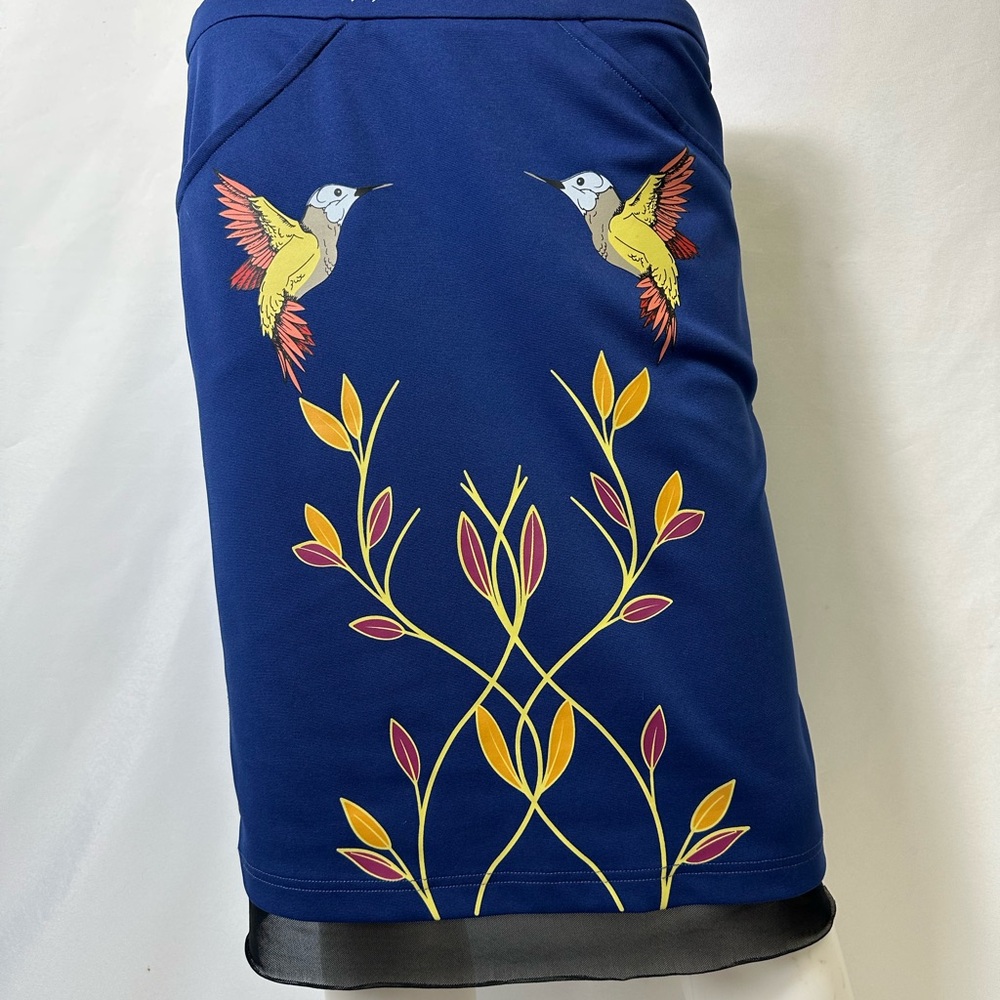 Shein X Frida Kahlo Blue Slit ZipDesigner Botanical Mesh Hem Skirt XS